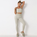 New High Quality Women Yoga Suit Straight Neck Ribbed Knit Set Crop Workout Outfit Stretchy Casual Sport Wear